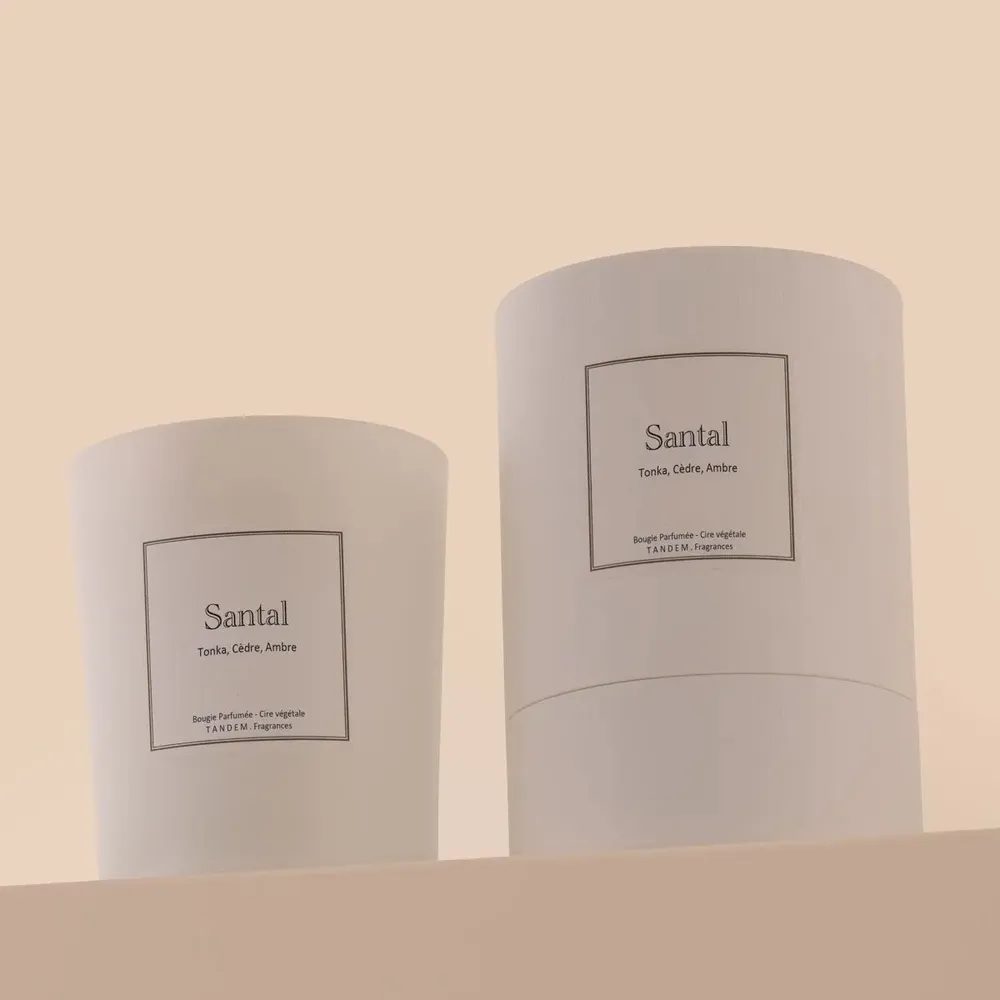 Bougies - Bougie Santal verre blanc 180g - Cire 100% végétale - TANDEM FRAGRANCES