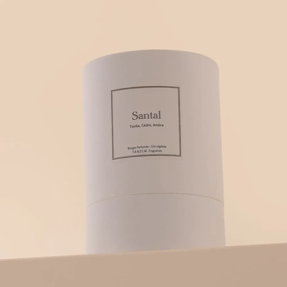 Bougies - Bougie Santal verre blanc 180g - Cire 100% végétale - TANDEM FRAGRANCES