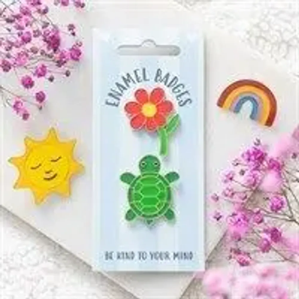 Decorative objects - Set of 2 Turtle and Flower Pin Badges - SOMETHING DIFFERENT WHOLESALE EUROPE BV