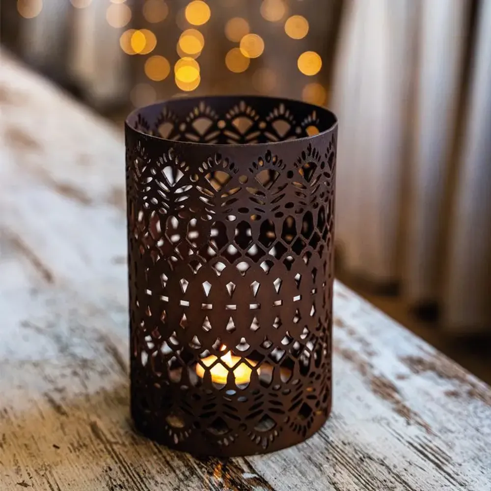 Bougeoirs et photophores  - Lampe porte-bougie Fiammetta - PUGLIA CORTEN LOVE