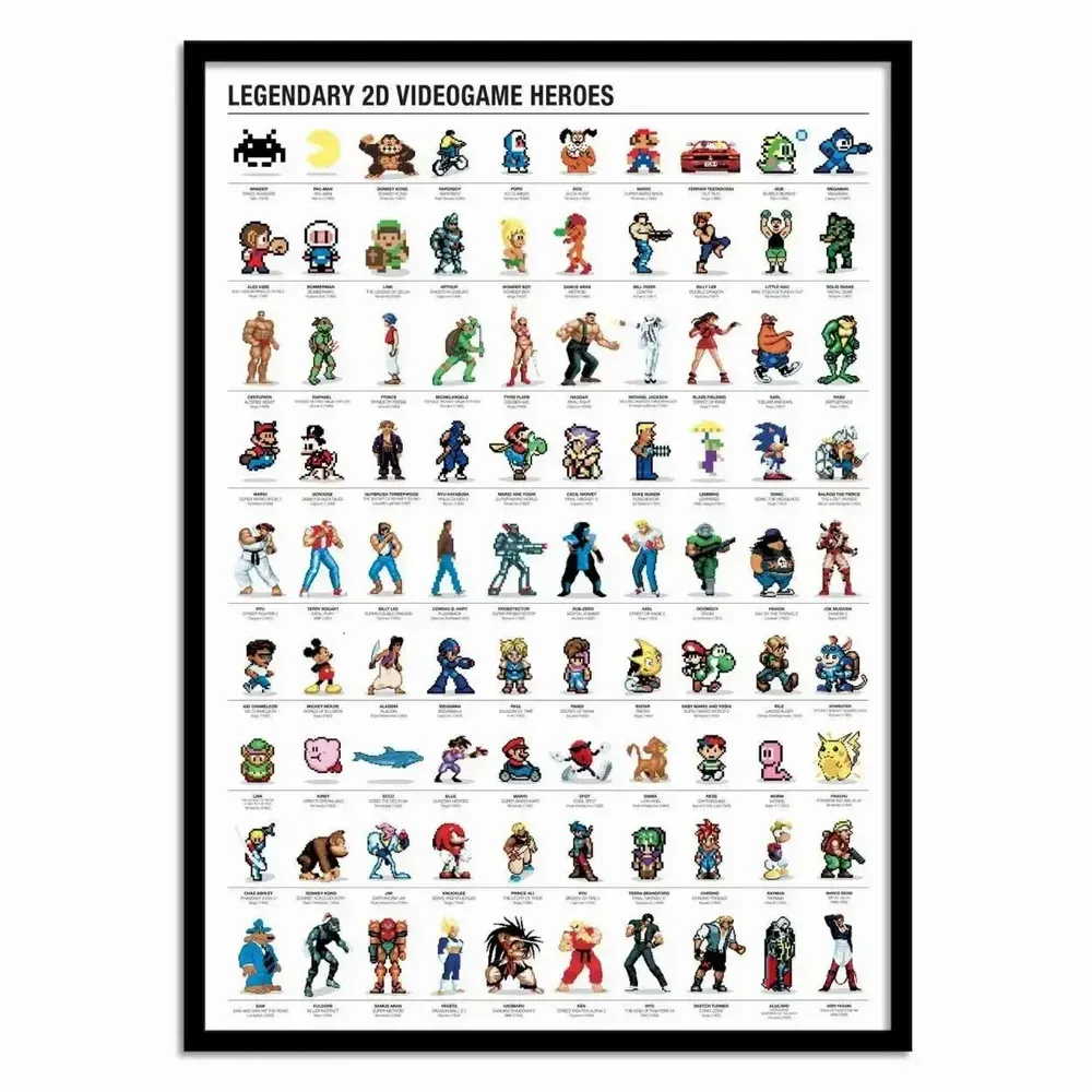 Poster - Art-Poster - Legendary 2D Videogame heroes - Olivier Bourdereau - WALL EDITIONS