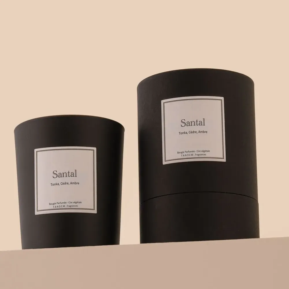 Bougies - Bougie Santal verre noir - 180g - Cire 100% végétale - TANDEM FRAGRANCES
