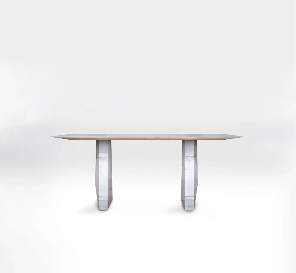 Tables Salle à Manger - Polygon - Table design monolithique en marbre Calacatta - PISTORE MARMI