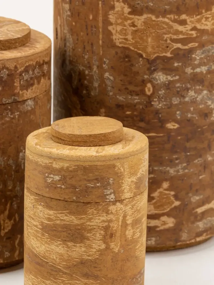 Tea and coffee accessories - Set of 3 round cinnamon boxes with lid, H160 Ã˜90, H110 Ã˜70, H80 Ã˜50 - L INDOCHINEUR X RIVÊT