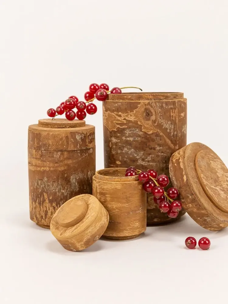 Tea and coffee accessories - Set of 3 round cinnamon boxes with lid, H160 Ã˜90, H110 Ã˜70, H80 Ã˜50 - L INDOCHINEUR X RIVÊT