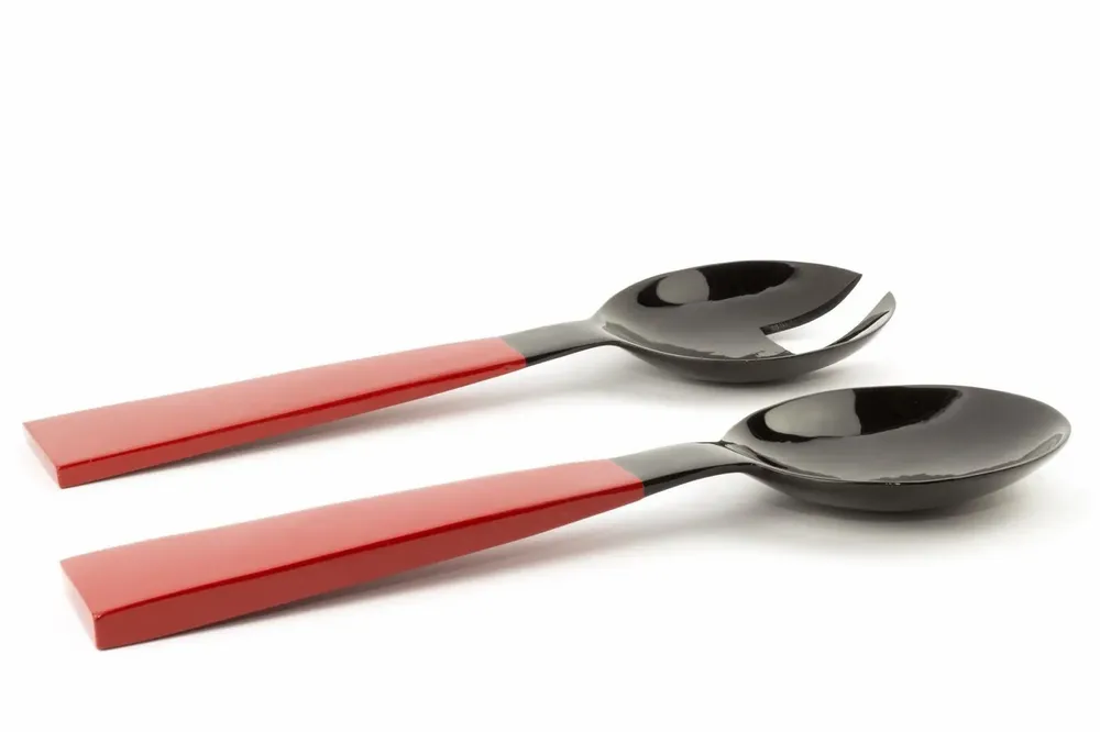 Kitchen utensils - Large black horn cutlery with wooden triangular handle - Natural - L INDOCHINEUR X RIVÊT