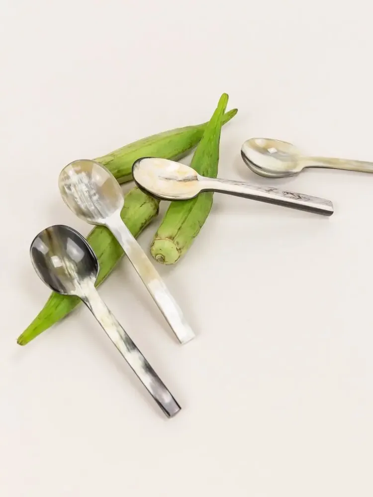 Kitchen utensils - Set of 6 Baguette teaspoons in African black horn (set of 6) - L INDOCHINEUR X RIVÊT