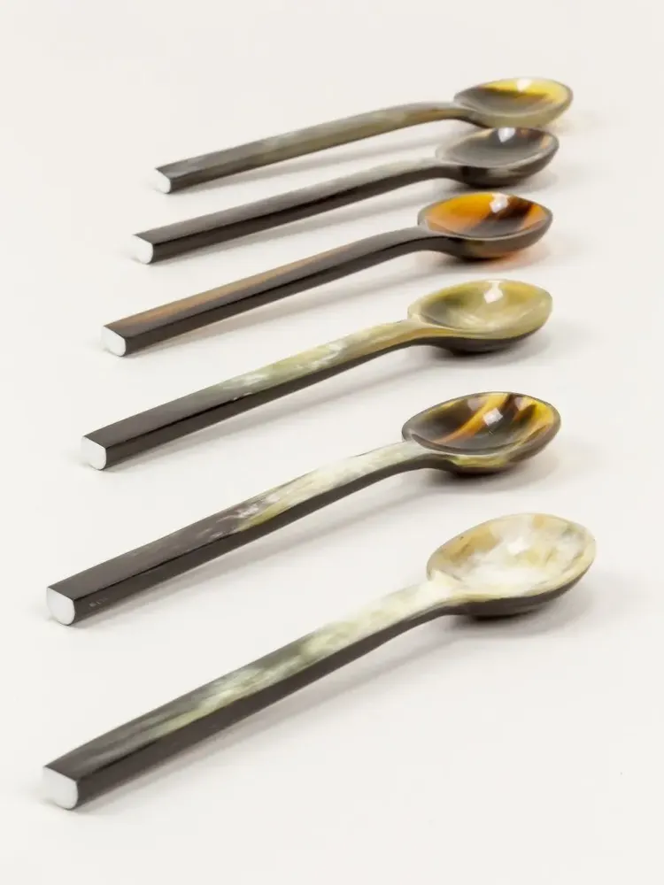 Kitchen utensils - Set of 6 Baguette dessert spoons in African black horn (set of 6) - L INDOCHINEUR X RIVÊT