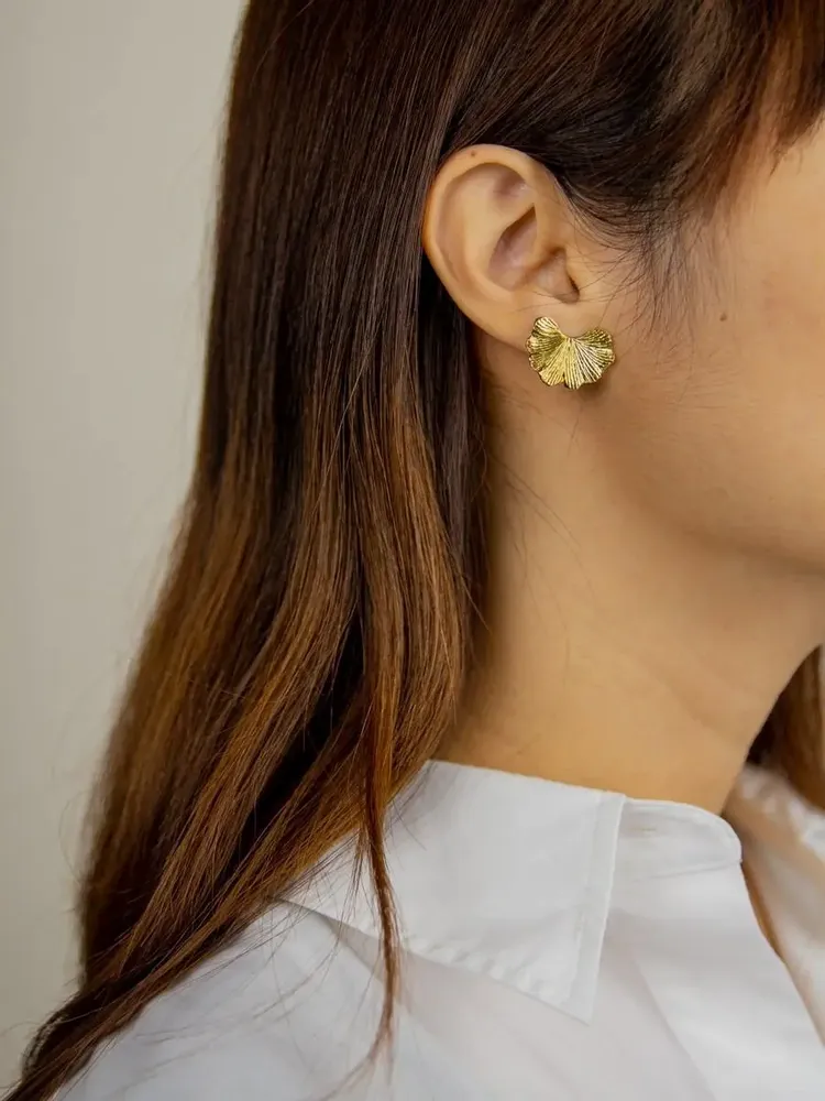 Jewelry - Ginkgo earrings in silver-plated brass - Fine gold-plated brass - L INDOCHINEUR X RIVÊT