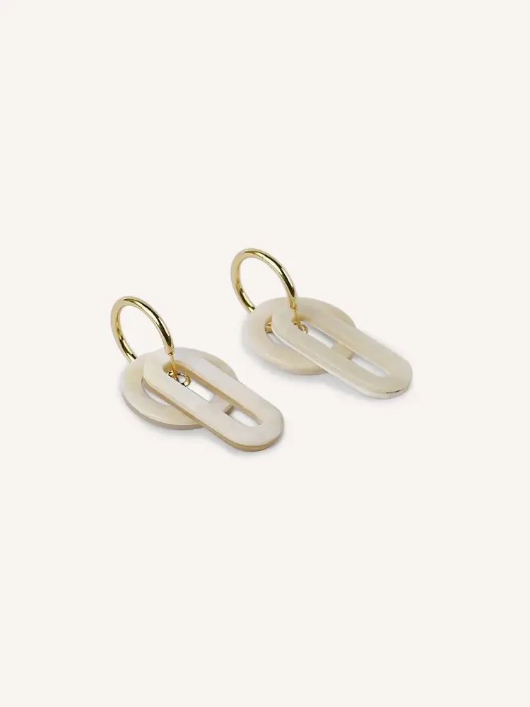 Jewelry - Hoop earrings, double hanging rings, in blond horn - Beige - L INDOCHINEUR X RIVÊT