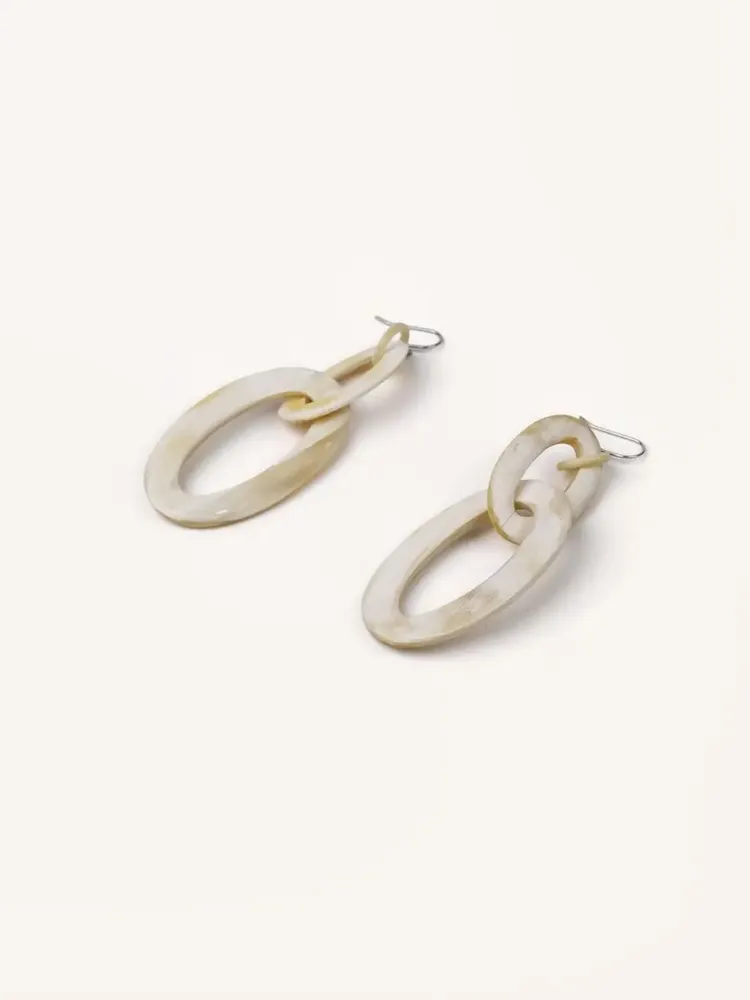 Jewelry - Double oval earring in hoof - Hooks - Marbled blond horn - L INDOCHINEUR X RIVÊT
