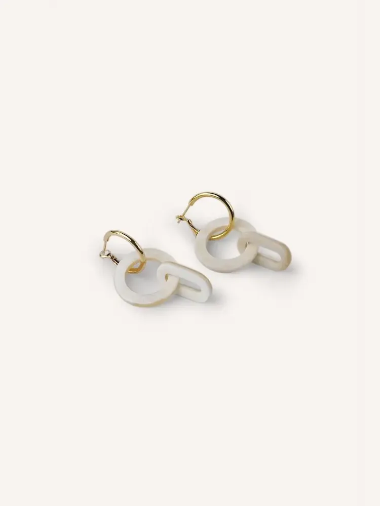 Bijoux - Créoles 2 anneaux suspendus en corne blonde - Corne blonde marbrée - L INDOCHINEUR X RIVÊT