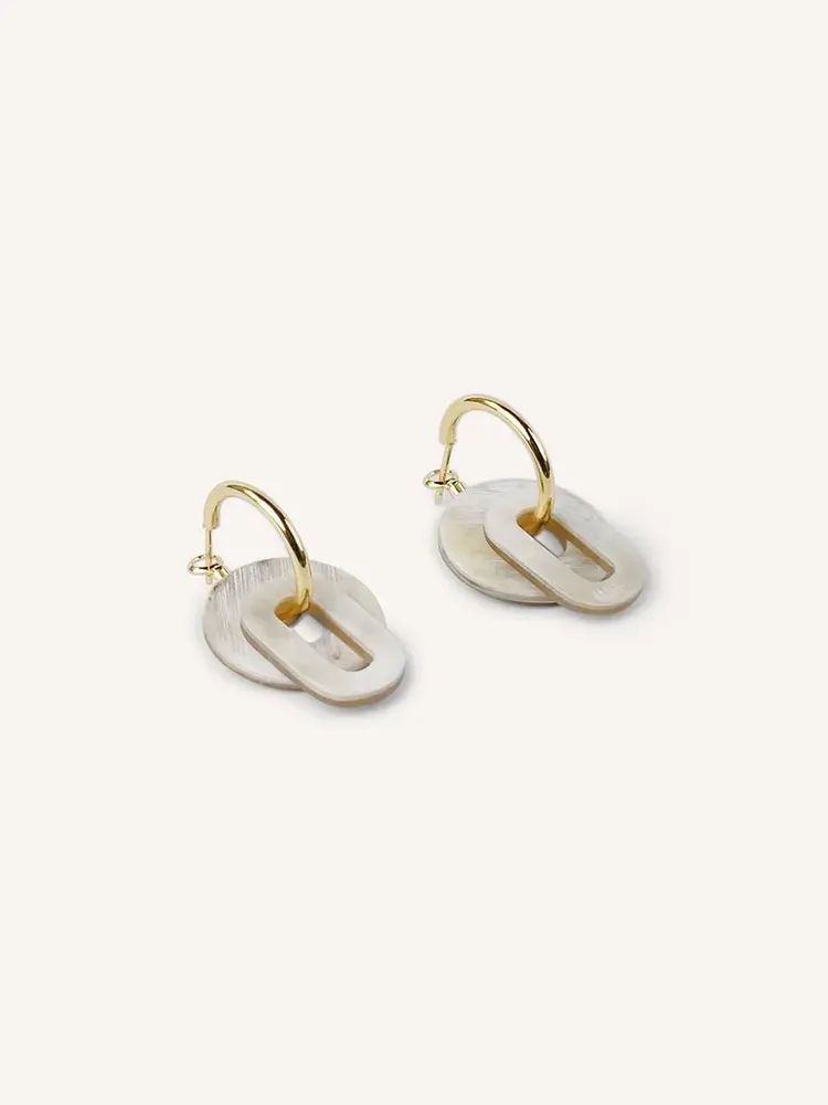 Jewelry - Hoop earrings, double hanging rings, in blond horn - Beige - L INDOCHINEUR X RIVÊT