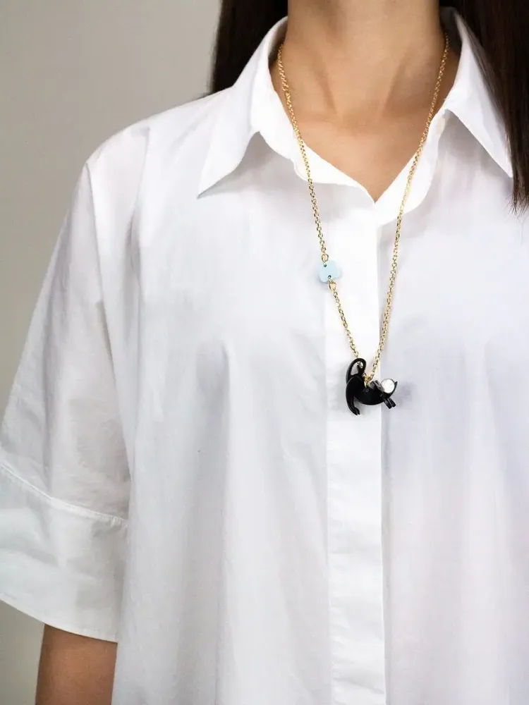 Bijoux - Pendentif Rat en corne noire et nacre blanche - L INDOCHINEUR X RIVÊT