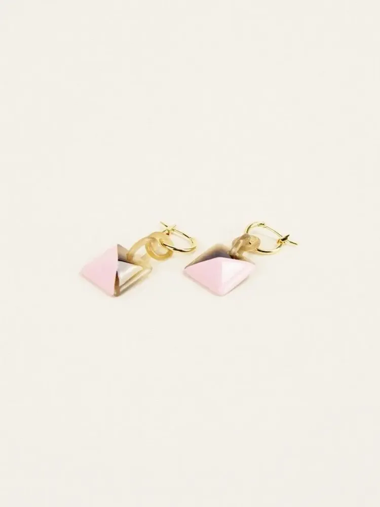 Bijoux - Créoles laiton Radiant en sabot et laque rose - Petites créoles - L INDOCHINEUR X RIVÊT