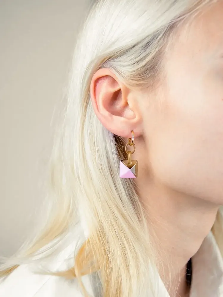 Bijoux - Créoles laiton Radiant en sabot et laque rose - Petites créoles - L INDOCHINEUR X RIVÊT