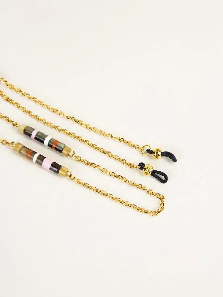 Glasses - Capsule eyeglass chain in brass, hoof and tricolour lacquer - L INDOCHINEUR X RIVÊT