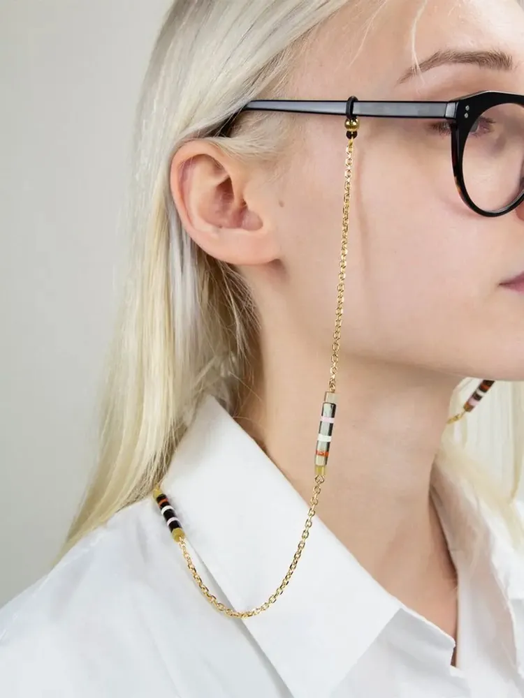 Glasses - Capsule eyeglass chain in brass, hoof and tricolour lacquer - L INDOCHINEUR X RIVÊT