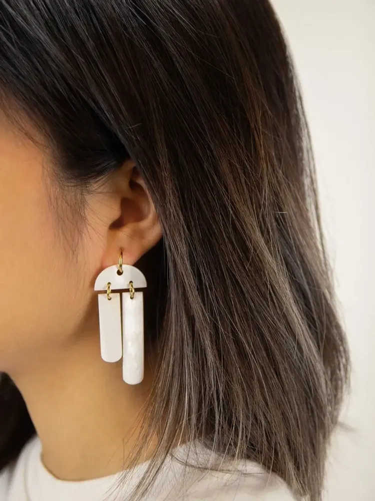 Bijoux - Boucles d'oreilles pampilles en nacre - Nacre blanche - L INDOCHINEUR X RIVÊT