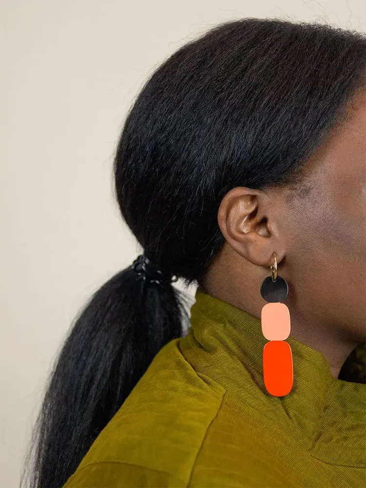 Jewelry - Totem hoop earrings 85 in blond horn and burgundy lacquer - Green - L INDOCHINEUR X RIVÊT