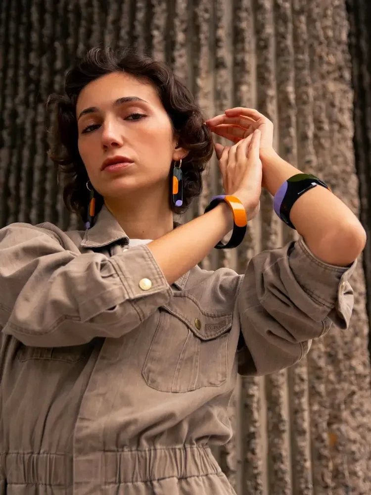 Jewelry - Nymph hoop earrings 65 in blond horn and orange lacquer - Orange - L INDOCHINEUR X RIVÊT