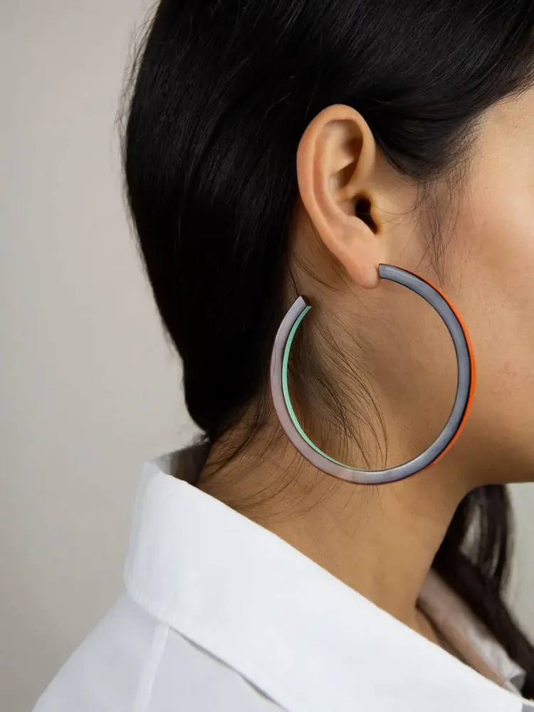 Jewelry - Hoop earrings, large ring in beige and khaki lacquer, - Multicolour - L INDOCHINEUR X RIVÊT