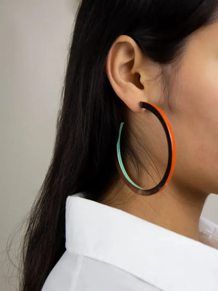 Jewelry - Hoop earrings, large ring in beige and khaki lacquer, - Multicolour - L INDOCHINEUR X RIVÊT