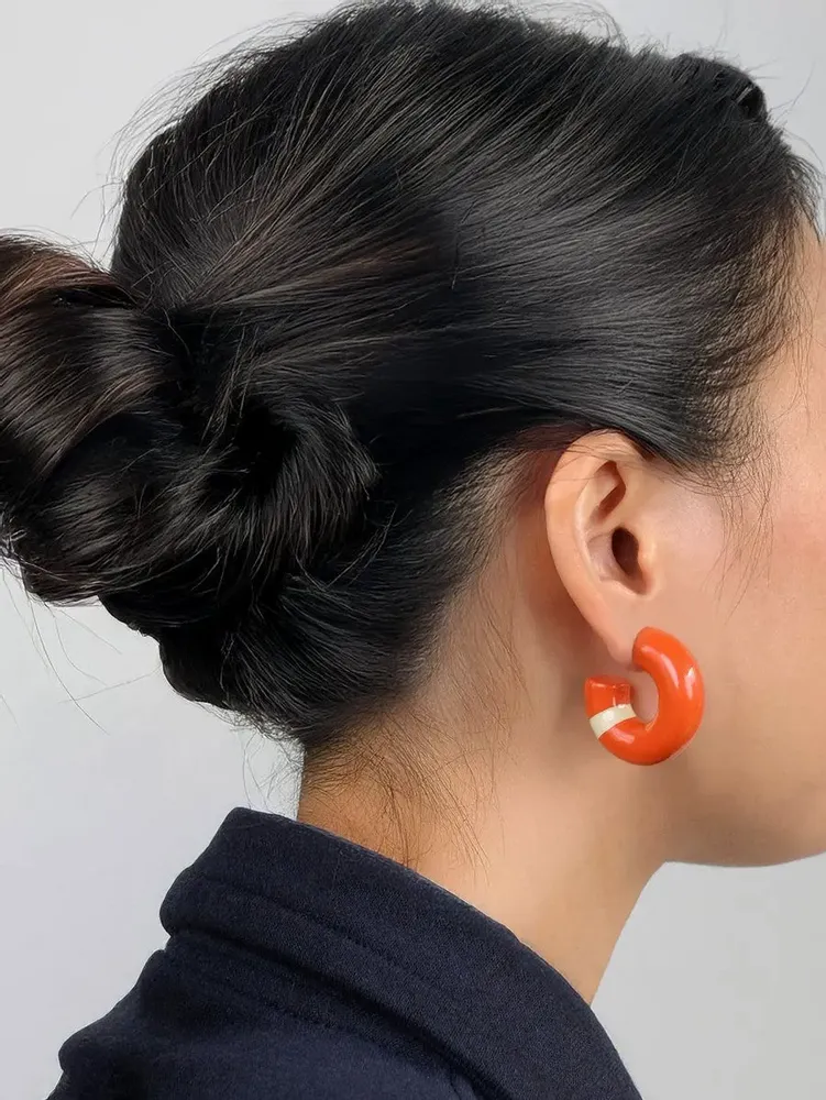 Jewelry - C-shape stud earrings in lacquered wood, orange and sand - Multicolour - L INDOCHINEUR X RIVÊT