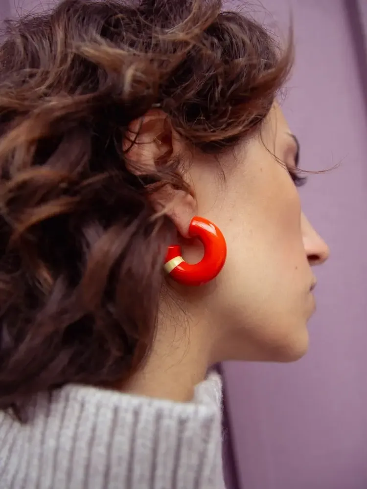 Jewelry - C-shape stud earrings in lacquered wood, orange and sand - Multicolour - L INDOCHINEUR X RIVÊT