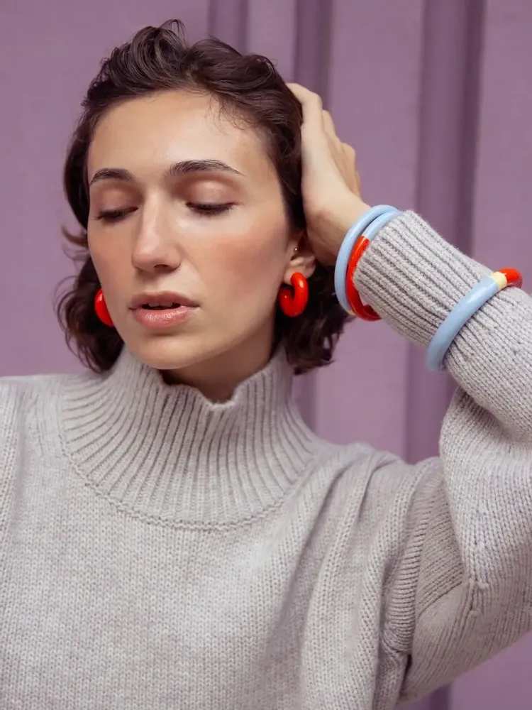 Jewelry - C-shape stud earrings in lacquered wood, orange and sand - Multicolour - L INDOCHINEUR X RIVÊT