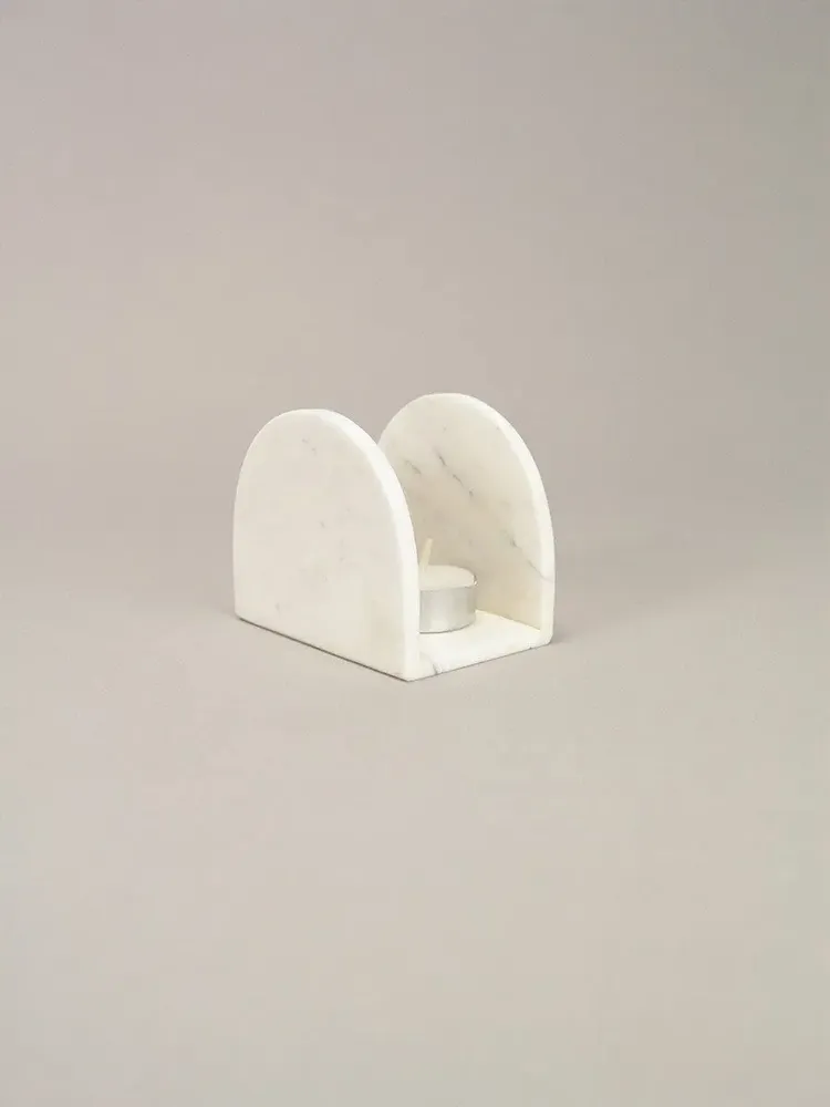 Bougeoirs et photophores  - Photophore oval en marbre blanc - L INDOCHINEUR X RIVÊT