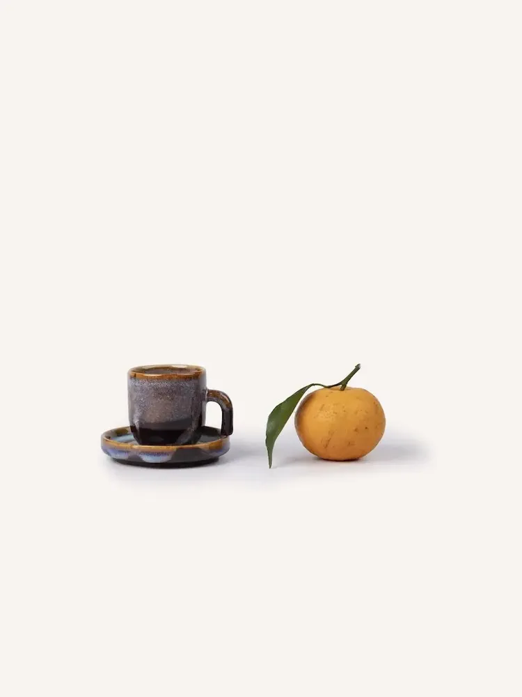 Tea and coffee accessories - Hoa Binh espresso cup, blue, 80ml, handle, with saucer (sold by 6) - L INDOCHINEUR X RIVÊT