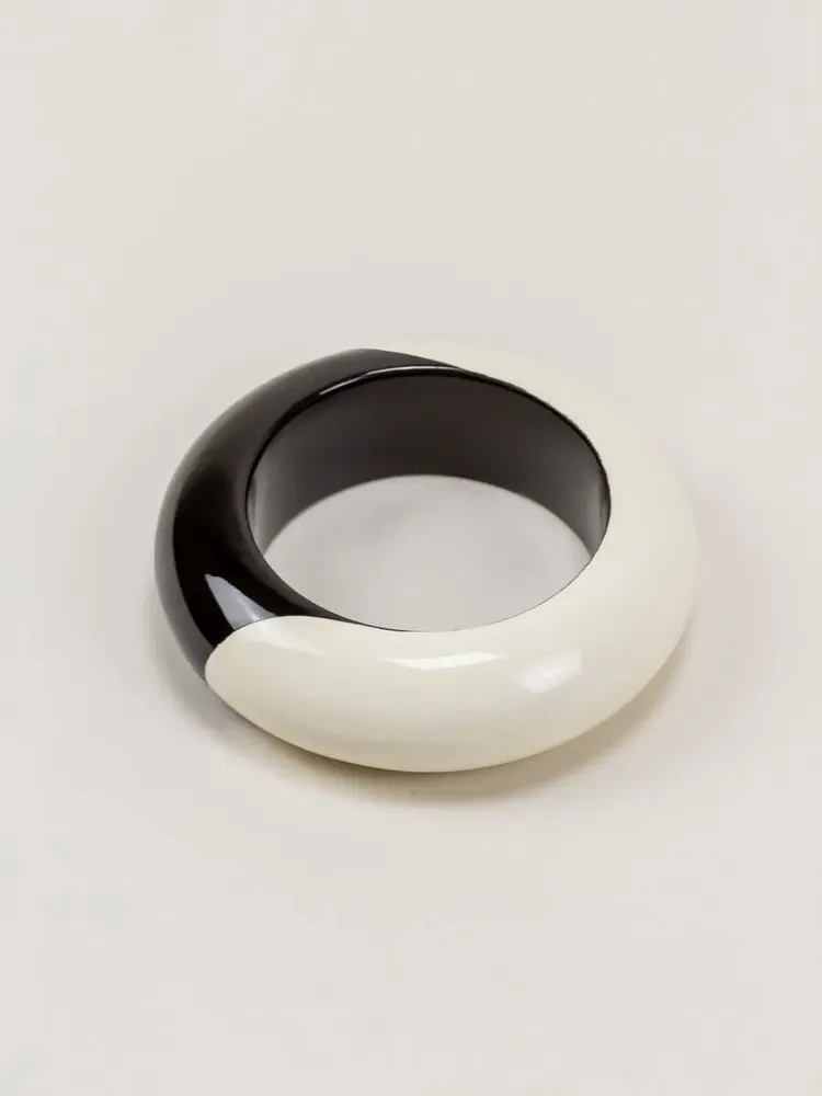 Bracelets - Bracelet arrondi bois et laque extérieure ivoire taille S - L INDOCHINEUR X RIVÊT