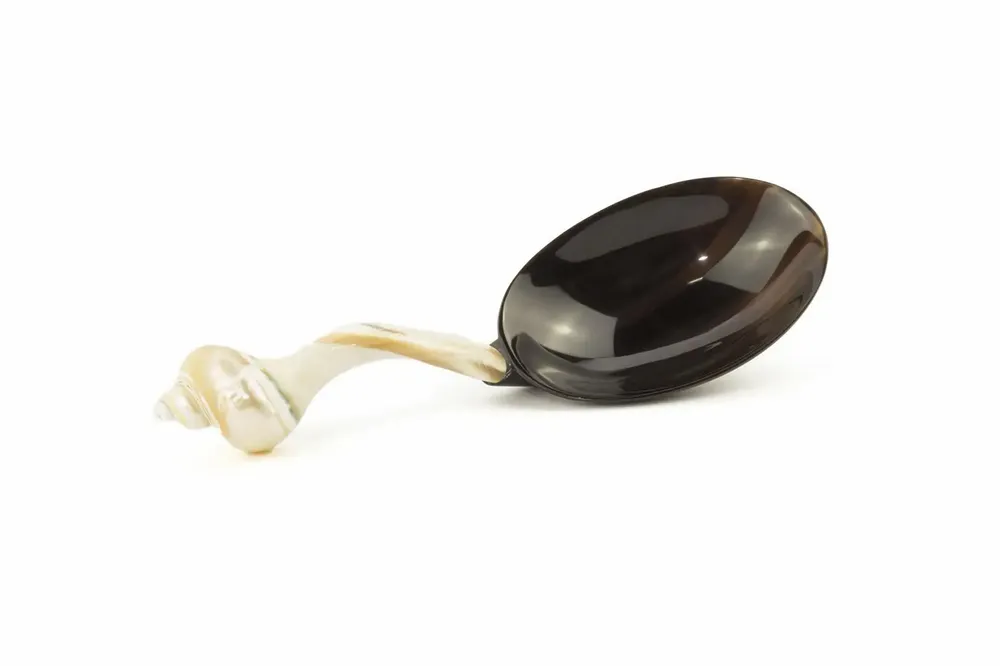 Couverts de service - Cuillère à riz manche escargot en corne noire et nacre - L INDOCHINEUR X RIVÊT