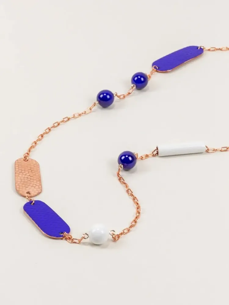 Jewelry - Hammered copper necklace with blue and white lacquer - L INDOCHINEUR X RIVÊT