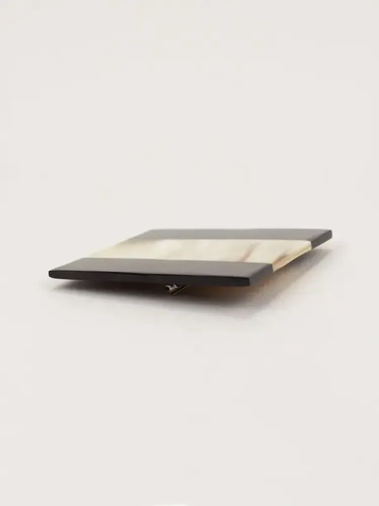 Brooches - Square brooch in black horn marquetry African blond horn - L INDOCHINEUR X RIVÊT