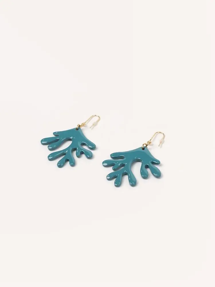 Jewelry - Coral earrings in emerald green lacquer - Hooks - Cream coffee lacquer - L INDOCHINEUR X RIVÊT