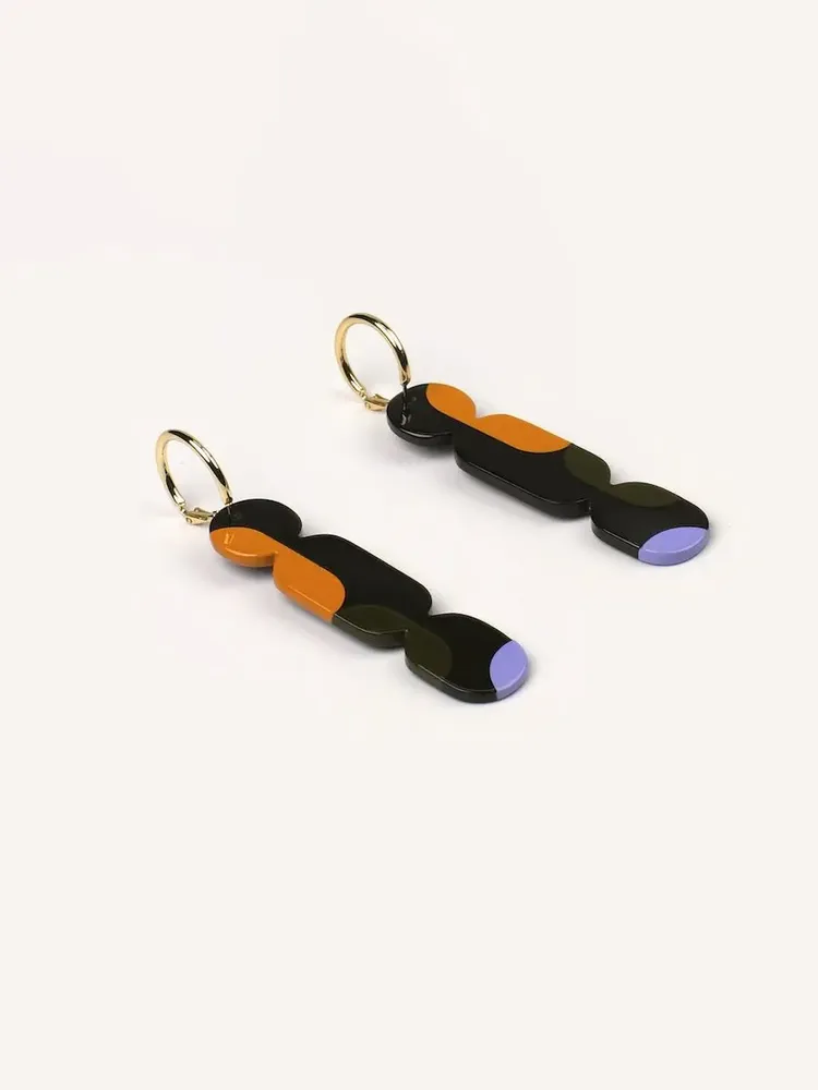 Bijoux - Créoles 70 Nymphe en corne blonde et laque Orange - Laque jeu Or - L INDOCHINEUR X RIVÊT