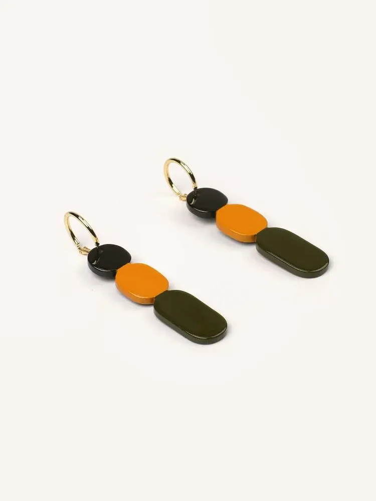Bijoux - Créoles 70 Totem en corne blonde et laque Orange - Laque jeu Bordeaux - L INDOCHINEUR X RIVÊT