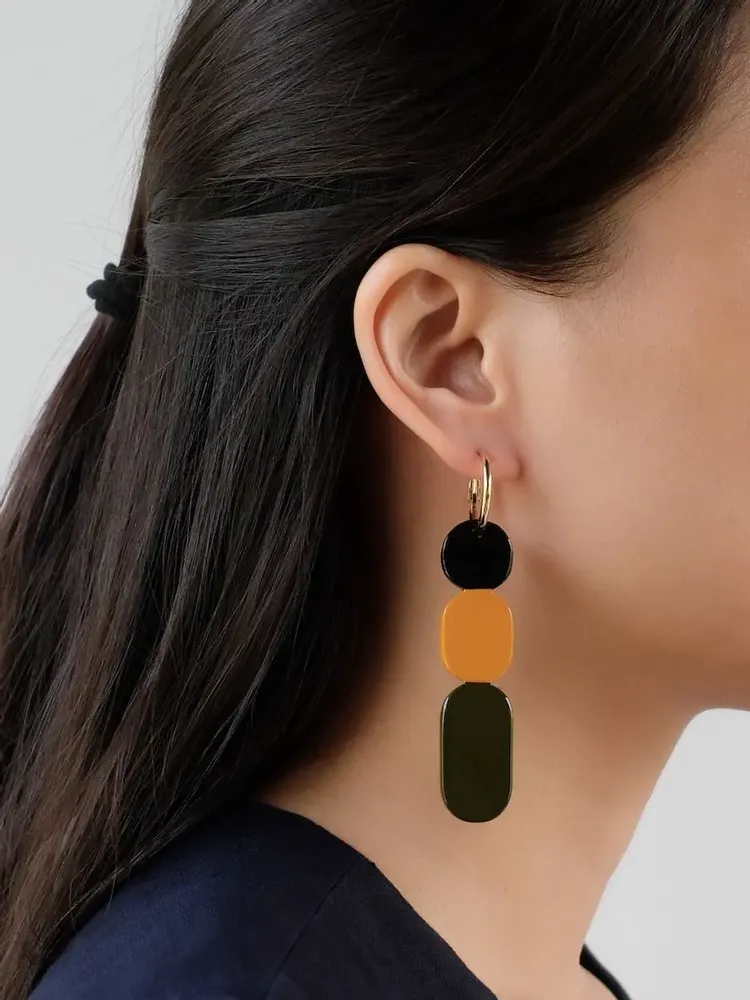 Jewelry - Totem hoop earrings 70 in blond horn and orange lacquer - Gold - L INDOCHINEUR X RIVÊT