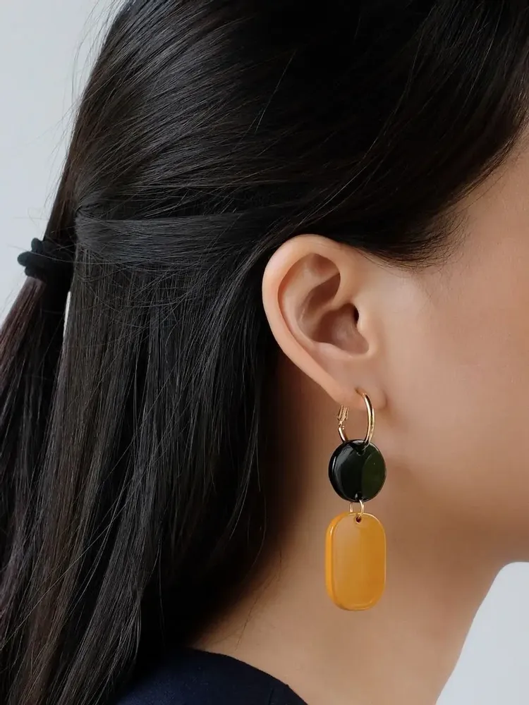 Jewelry - Mini hoop earrings in blond horn and burgundy lacquer - Orange - L INDOCHINEUR X RIVÊT