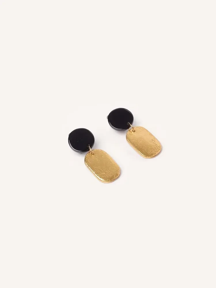 Bijoux - Mini Créoles clips Totem en corne blonde et laque Bordeaux - Doré - L INDOCHINEUR X RIVÊT