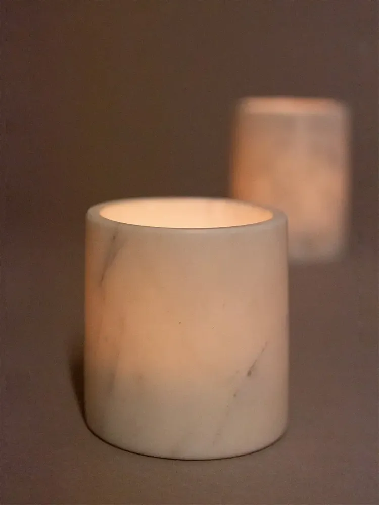 Candlesticks and candle holders - Round tealight holder in white Nghe An veined marble - L INDOCHINEUR X RIVÊT