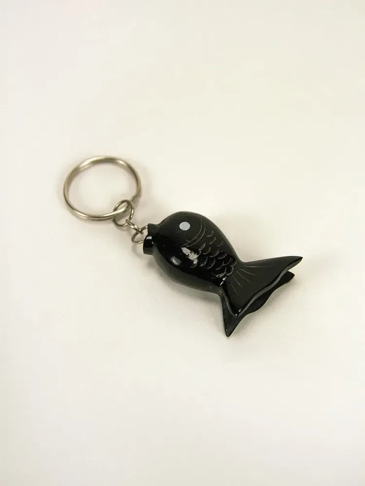 Leather goods - Round fish key ring in plain black horn (set of 4) - L INDOCHINEUR X RIVÊT