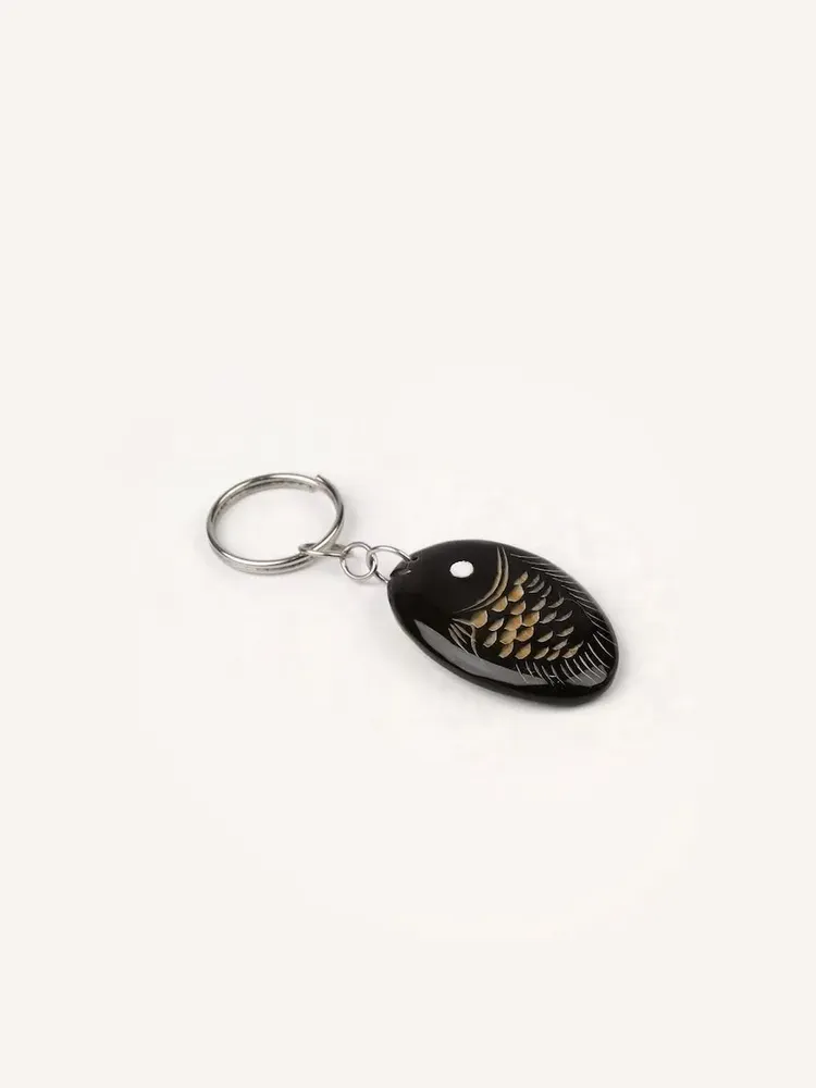 Leather goods - Fish key ring in plain black horn - L INDOCHINEUR X RIVÊT