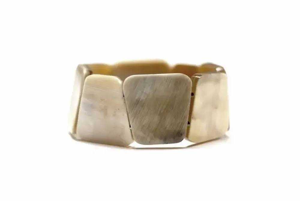 Bracelets - Bracelet élastique avec anneaux trapézoÃ¯dal en corne blonde - L INDOCHINEUR X RIVÊT