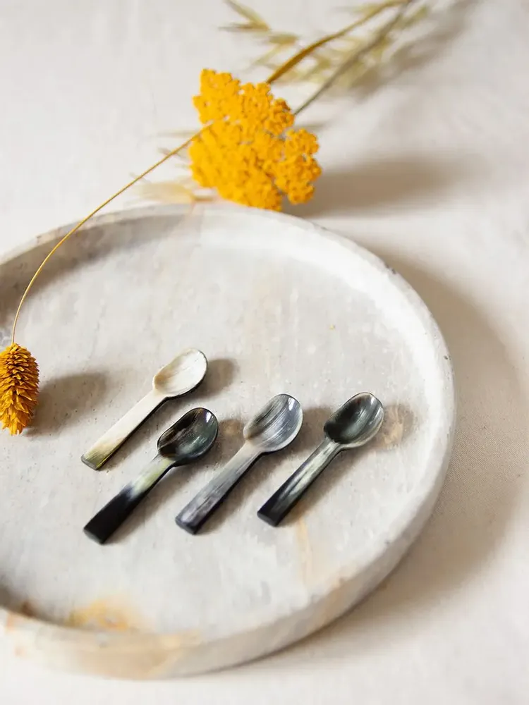 Cutlery set - Set of 6 salt spoons in African black horn - L INDOCHINEUR X RIVÊT