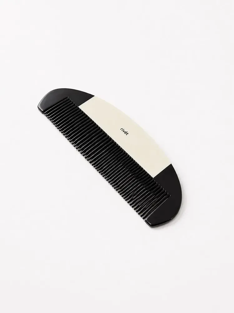 Accessoires cheveux - Grand peigne de précision en corne noire marbrée, laque ivoire trait - L INDOCHINEUR X RIVÊT