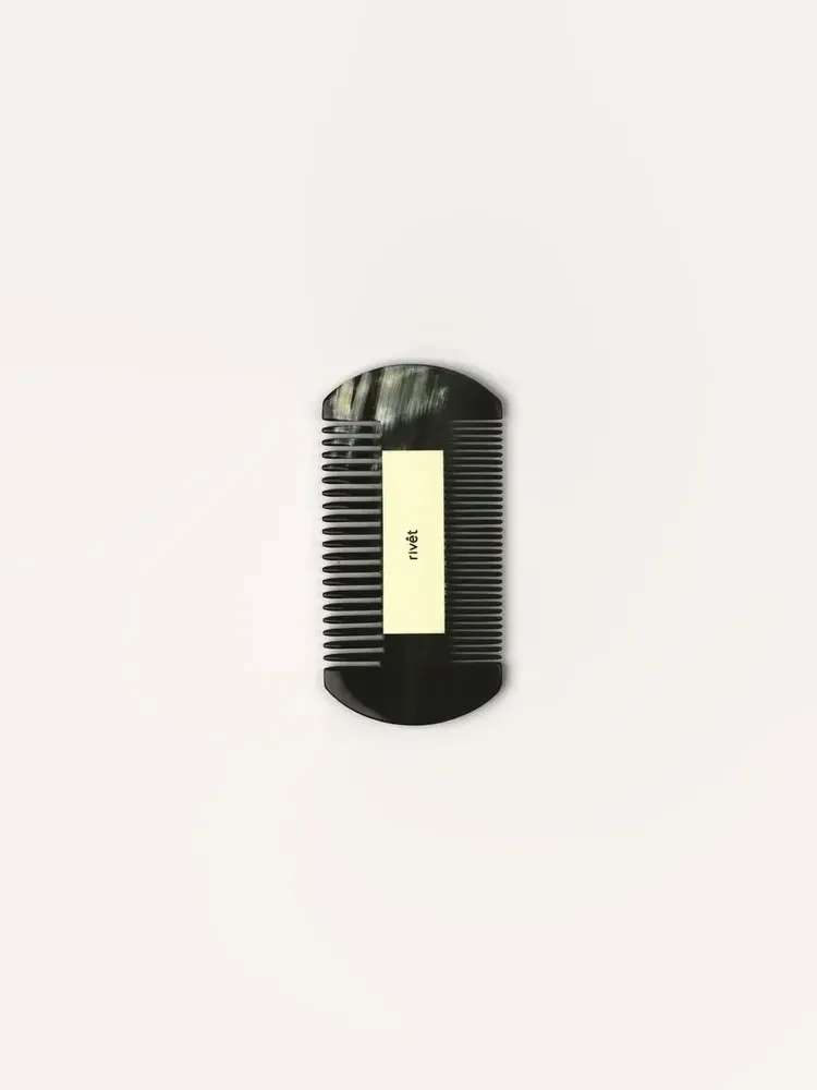 Accessoires cheveux - Peigne à barbe en corne noire marbrée, laque ivoire trait - L INDOCHINEUR X RIVÊT