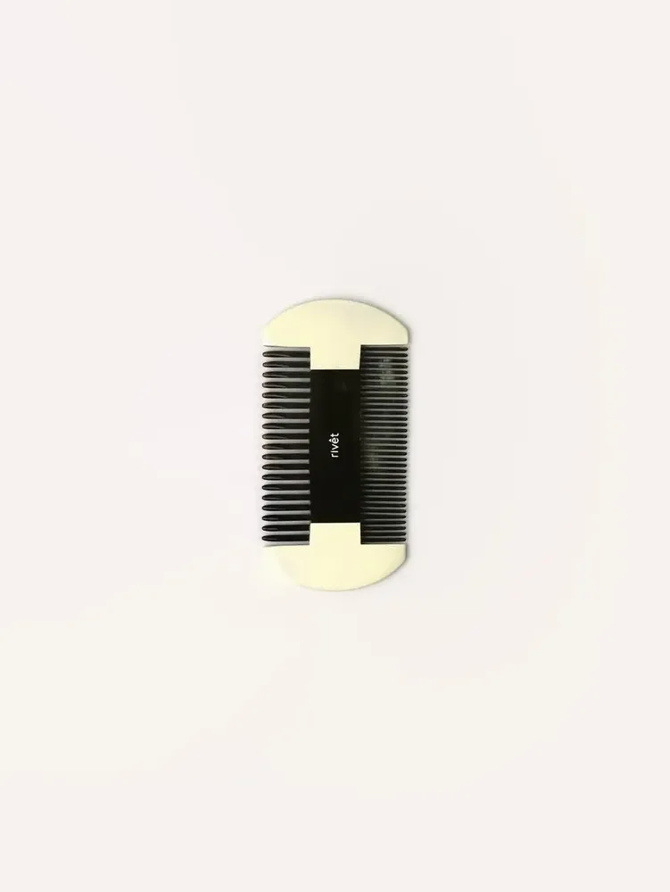 Accessoires cheveux - Peigne à barbe en corne noire marbrée, laque ivoire extérieure - L INDOCHINEUR X RIVÊT